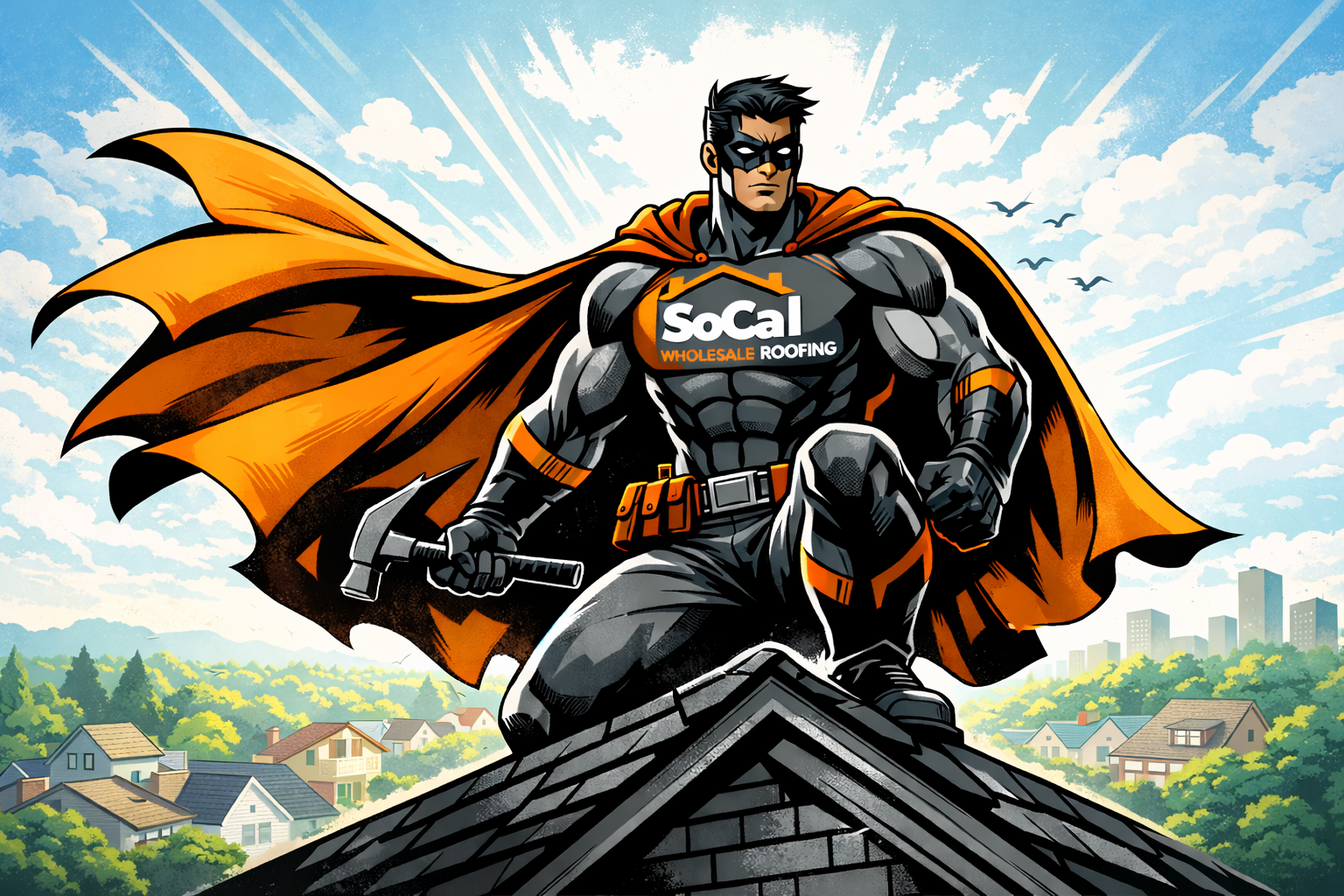 SoCal Wholesale Roofing superhero mascot